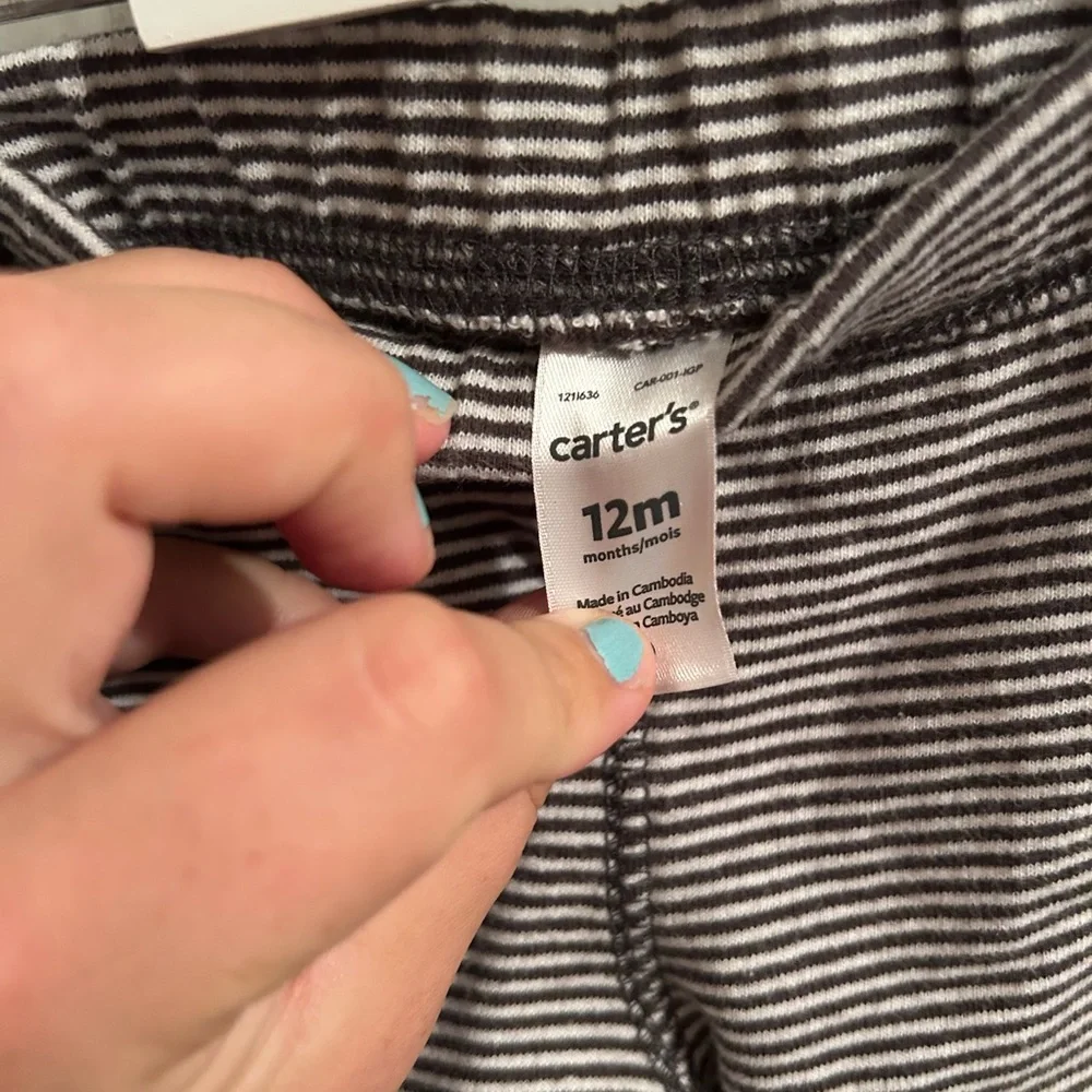 (3/$20) Carters 12m black & white Striped joggers - Picture 2 of 2